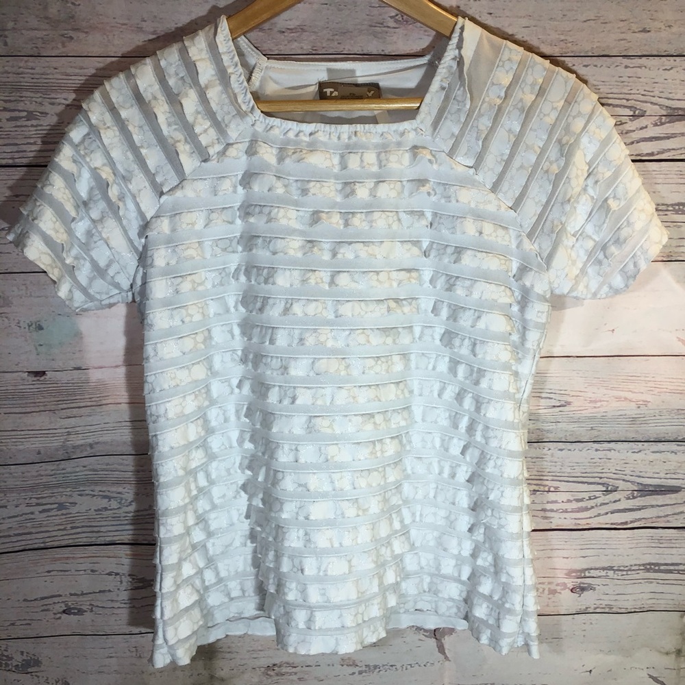 TANJAY Silver Shine Ruffled Top White Size S